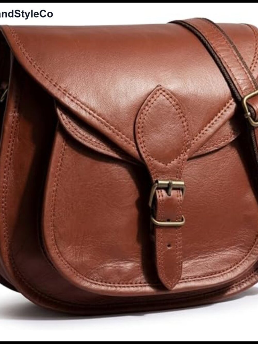 Vintage Full-Grain Goat Leather Crossbody Bag with Adjustable Strap